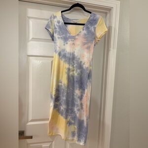See You Monday Dress Women LRG Tie Dye Bodycon Pencil Stretchy Cap Sleeve Fitted